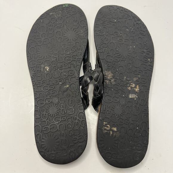 UGG Australia Bria Black Tan Braided Leather Flip Flop Sandals Women’s 7 Basic - Picture 9 of 9